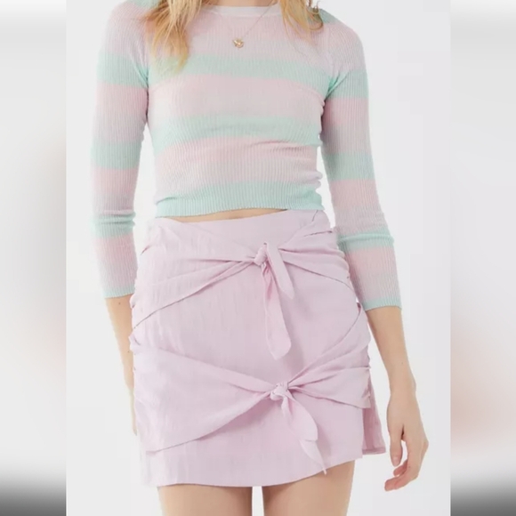 Urban Outfitters Dresses & Skirts - Urban Outfitters Linen Double Knot Skirt Pink Feminine Coquette